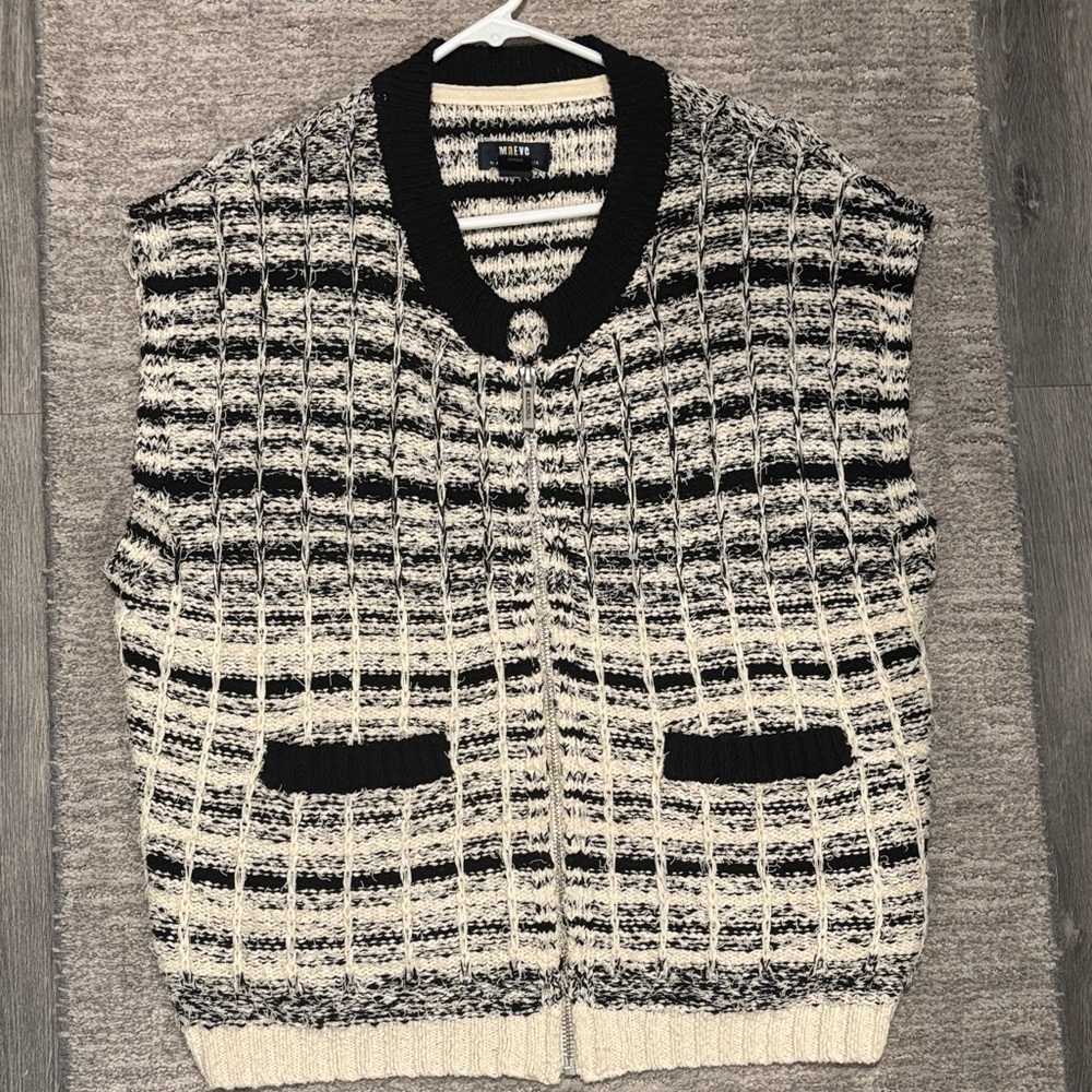 Maeve Black and Cream Textured Knit Vest size M - Picture 2 of 5
